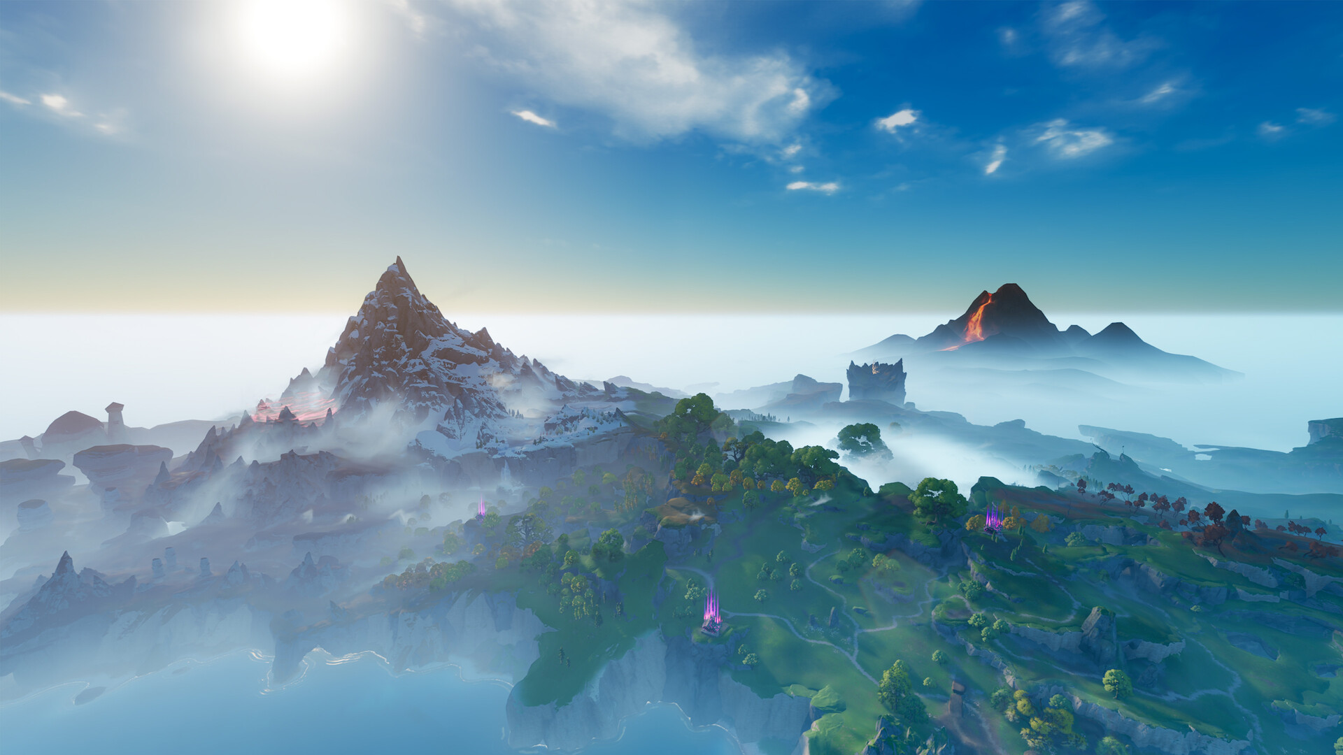 A panoramic view over the mountains and sky islands of Idyll